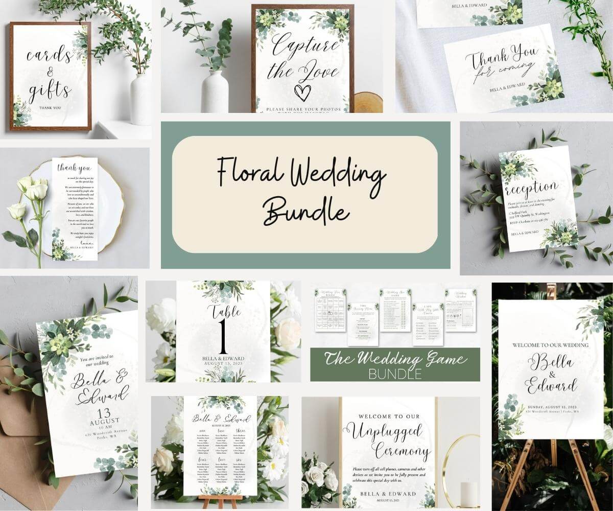 Floral Wedding Bundle – 21 Canva Templates