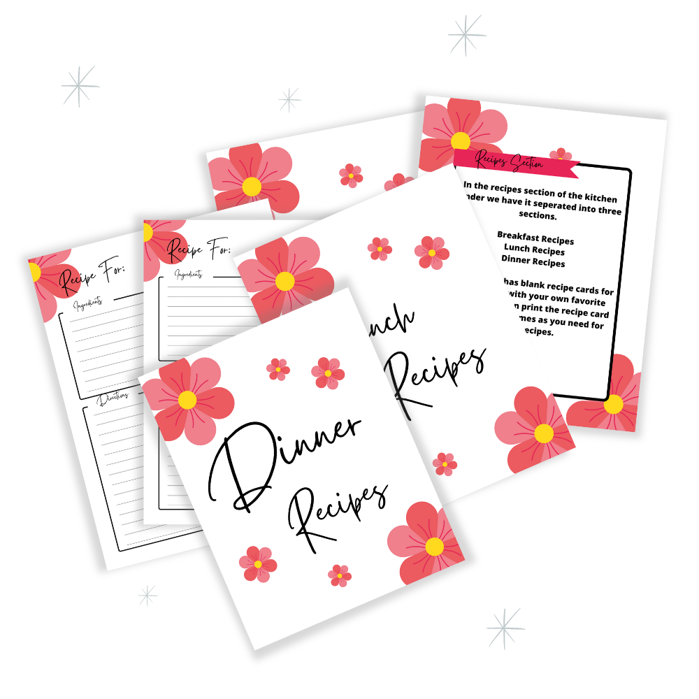PLR Pink Flower Kitchen Binder Set | Kitchen Binders for recipes and meal planning | My Store
