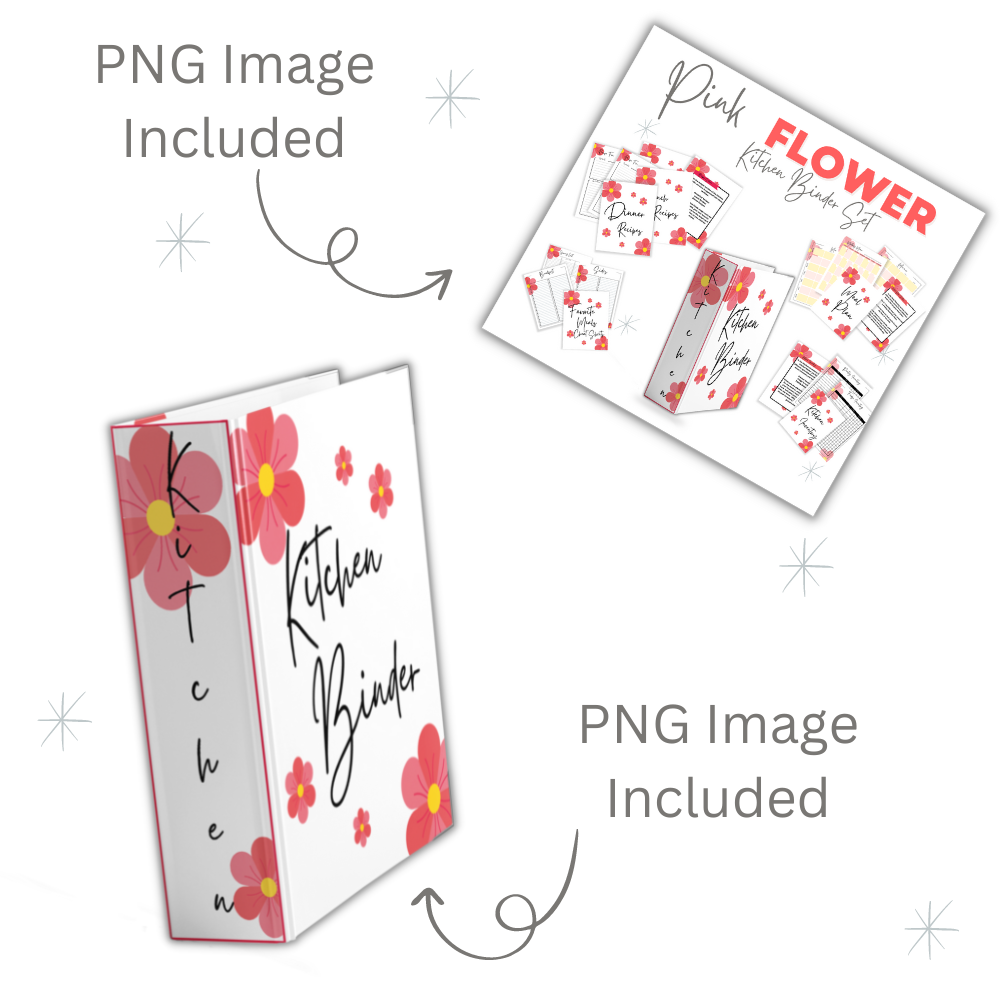 PLR Pink Flower Kitchen Binder Set | Kitchen Binders for recipes and meal planning | My Store