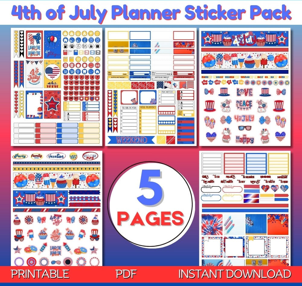 4th of July Planner Sticker Set – Festive Printables