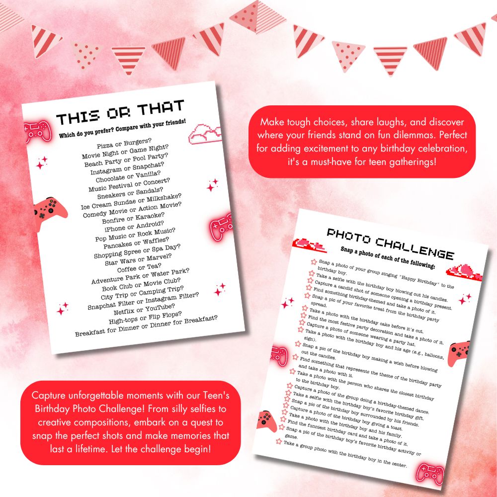 Teen Birthday Party Game Bundle – 23 Red Gamer Printables