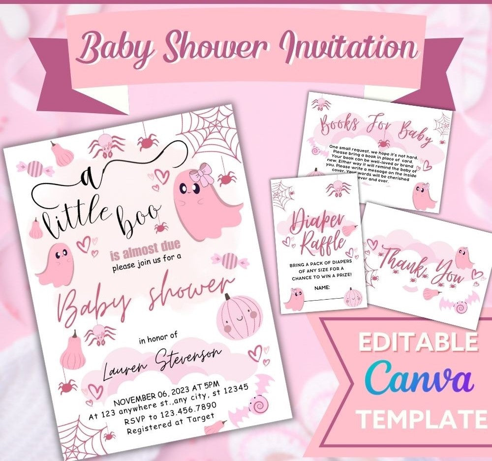 Girl Halloween Baby Shower Invitation Set