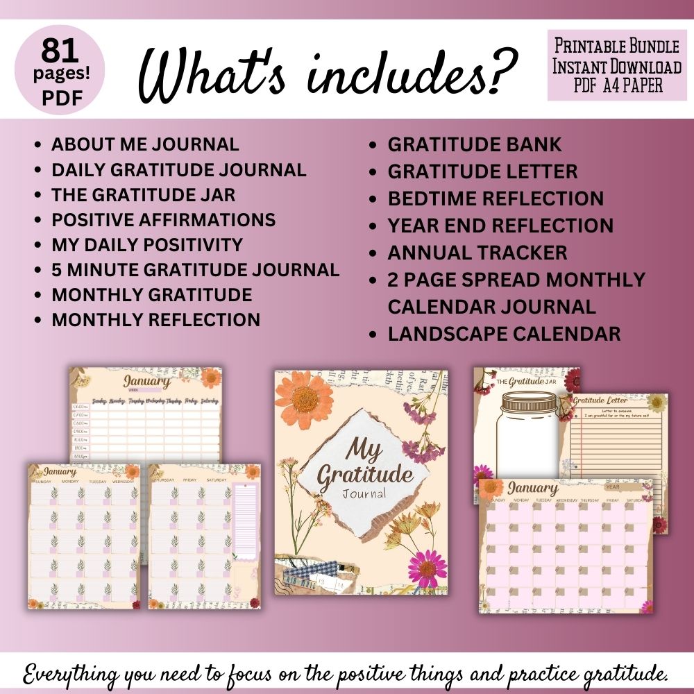 Floral Gratitude Journal – 81 Page Printable