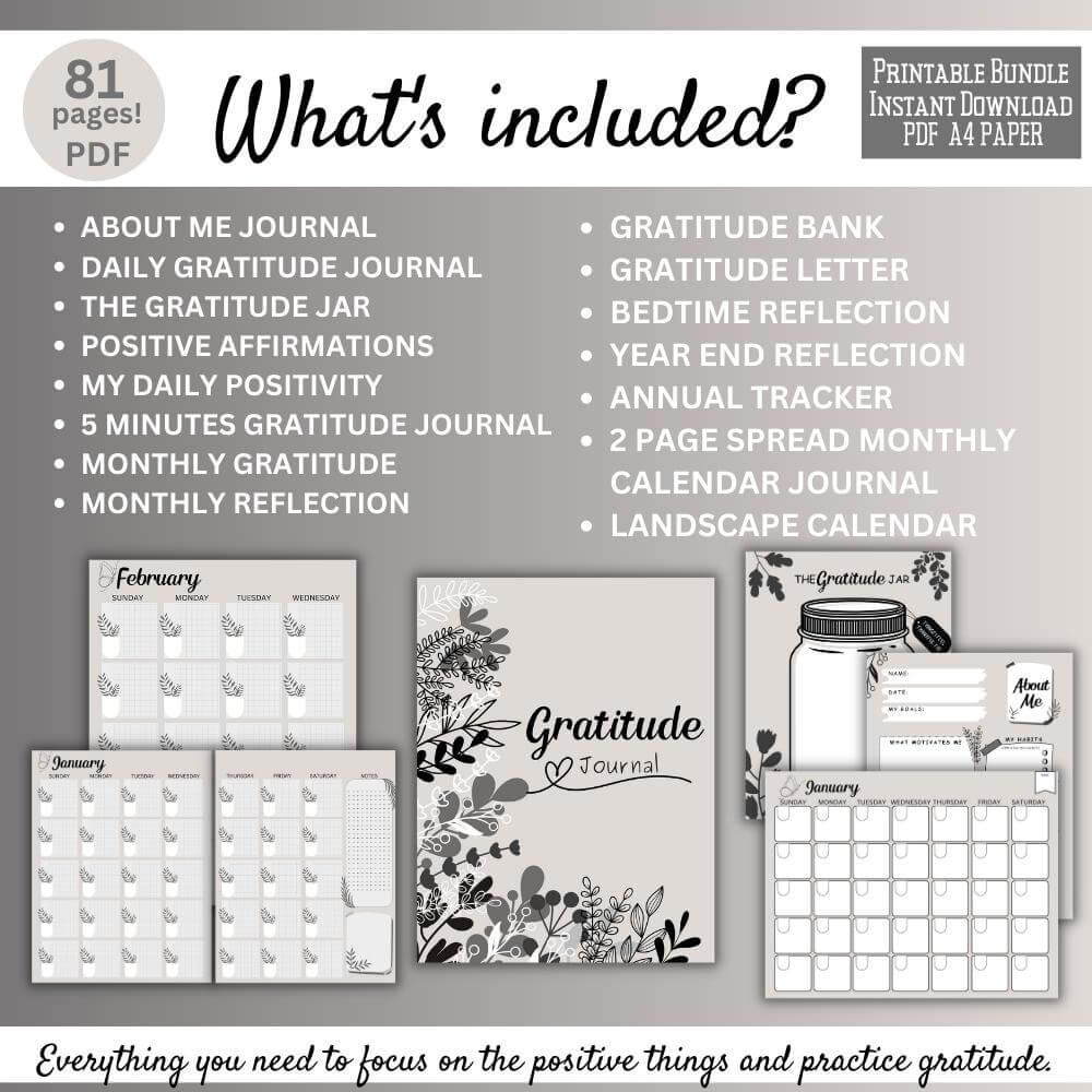 Gratitude Journal in Black and White Design