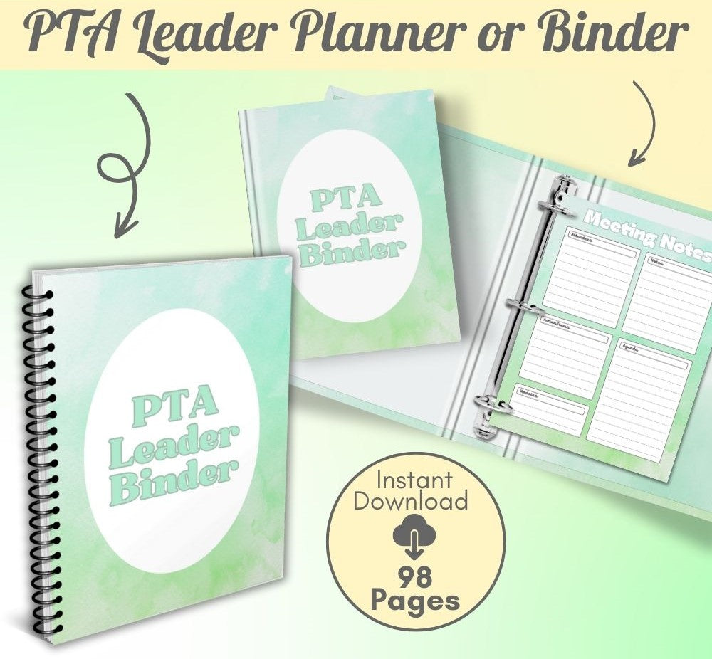 PTA Leader Planner in Green | Organize Meetings Events & Goals