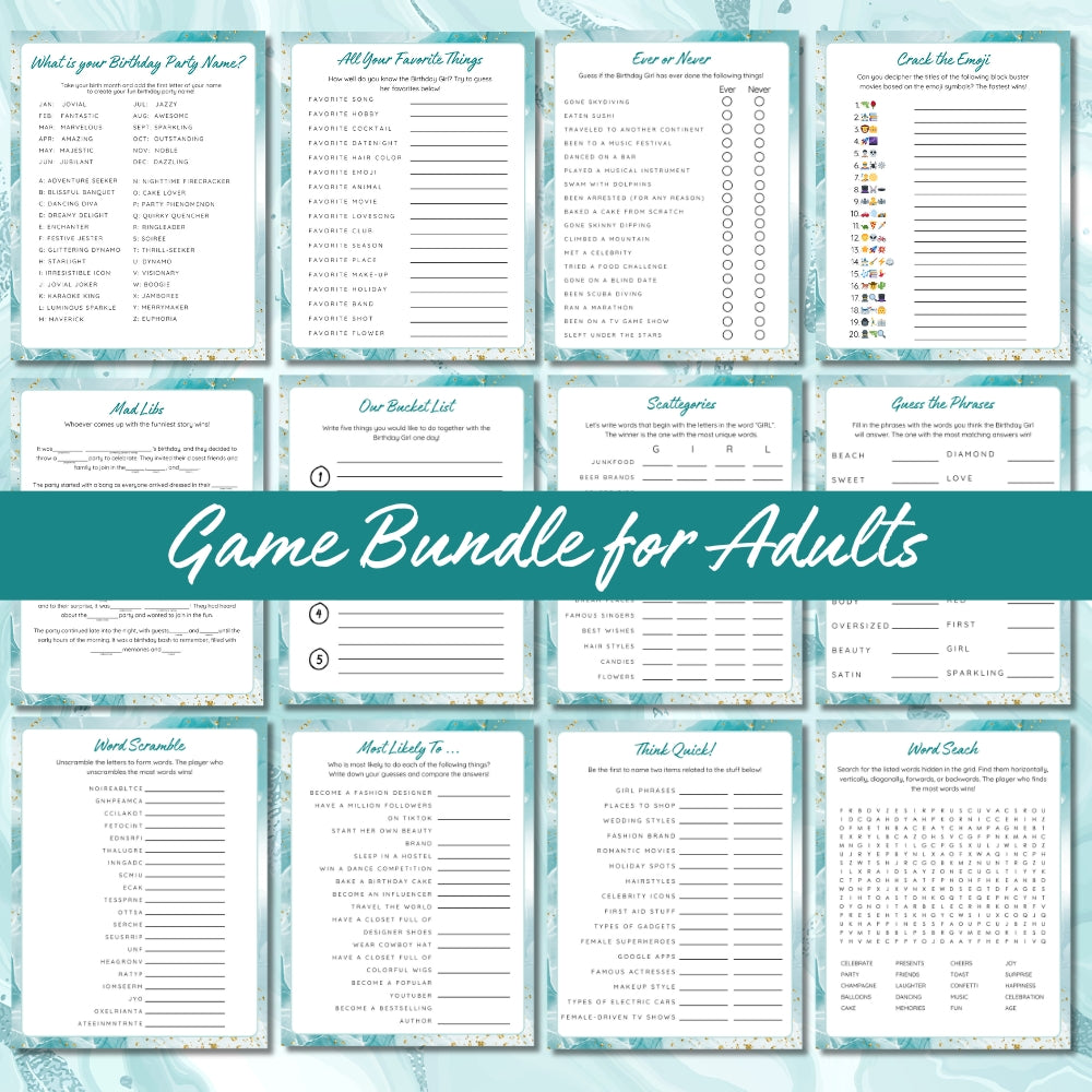 Printable Birthday Party Games for Adults – 43 Pages