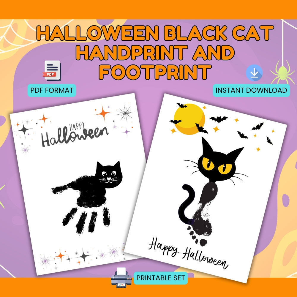 Halloween Black Cat Handprint & Footprint Craft