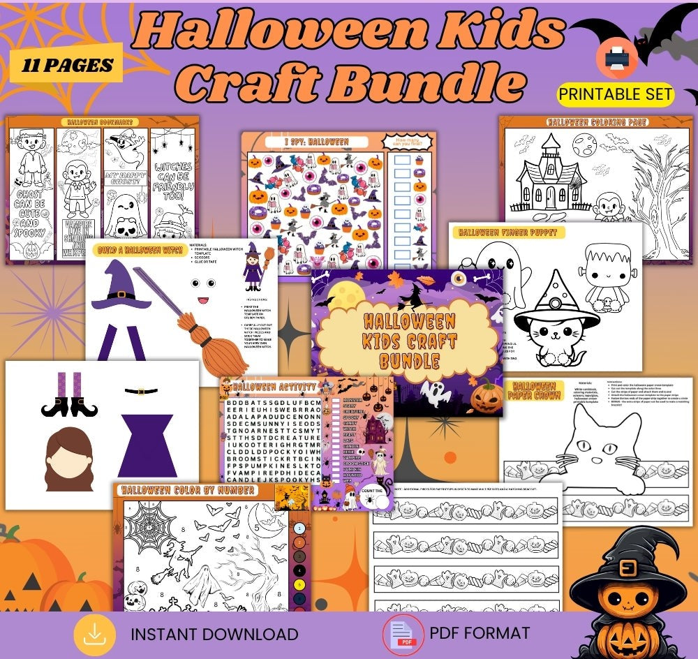 Printable Halloween Kid Craft Bundle – 8 Fun Activities