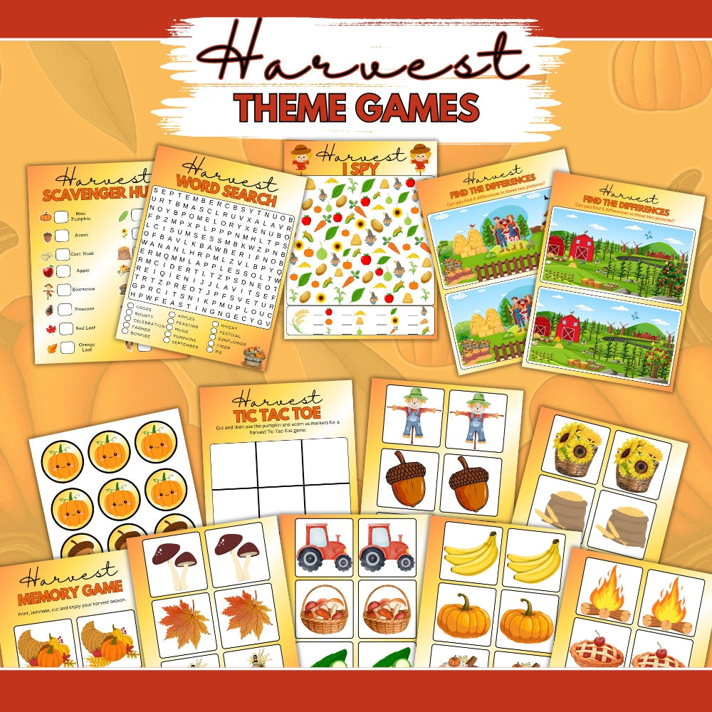 Printable Harvest Theme Bundle – 60 Fall Party Pages