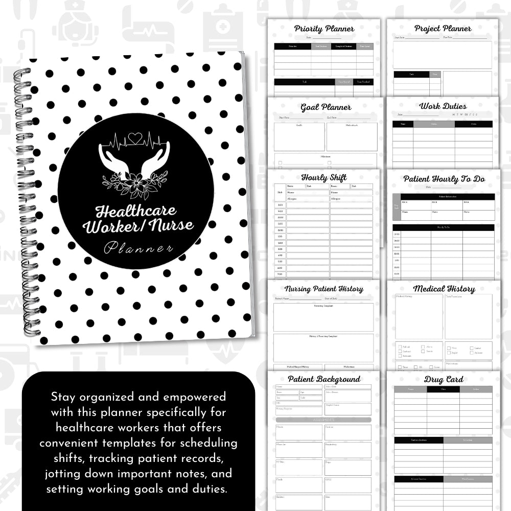 PLR Black & White Healthcare Worker/Nurse Planner | Editable Templates