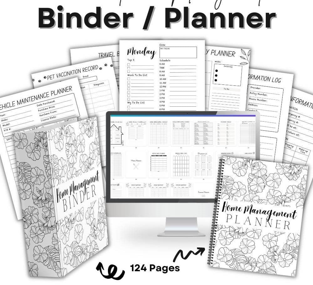 Home Management Planner & Binder | Organize Chores Budgets & Schedules