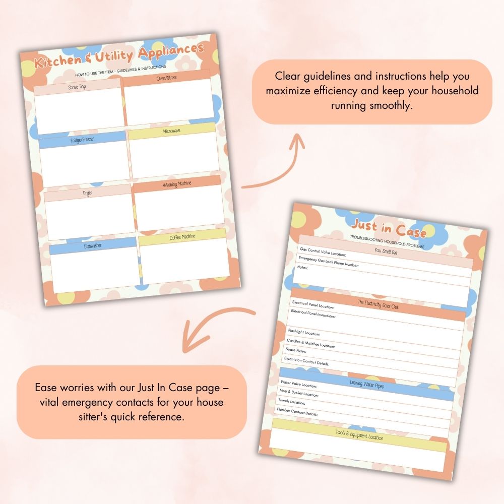 PLR Flower Design House Sitter Planner | Editable Organizer Templates