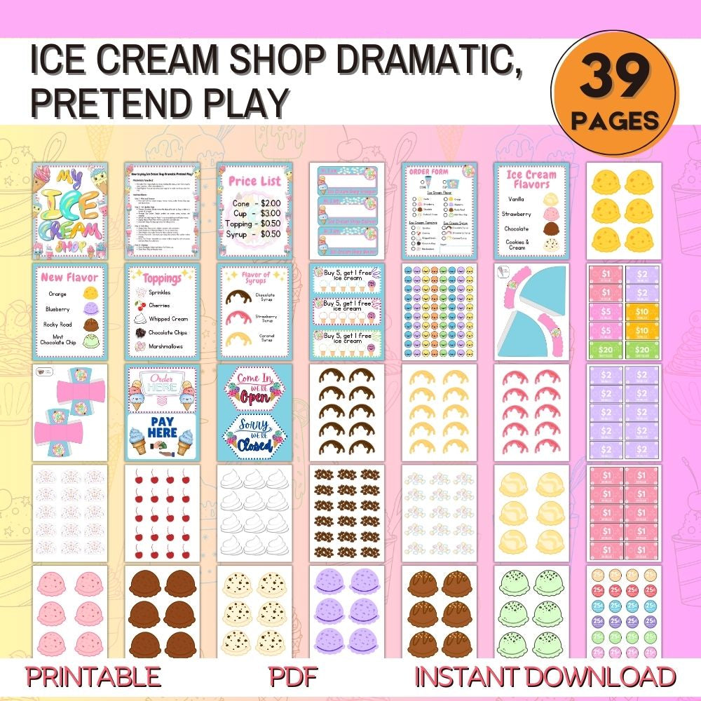 Ice Cream Shop Pretend Play Printables – 39 Pages