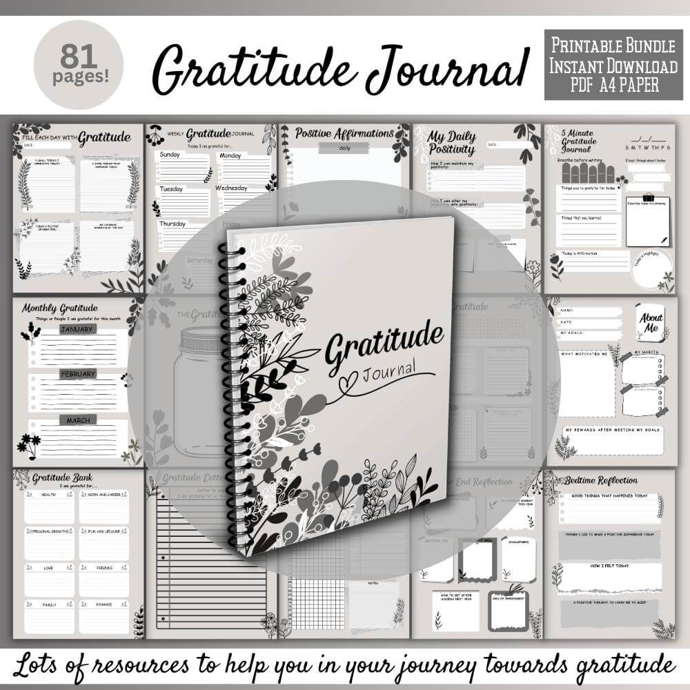 Gratitude Journal in Black and White Design