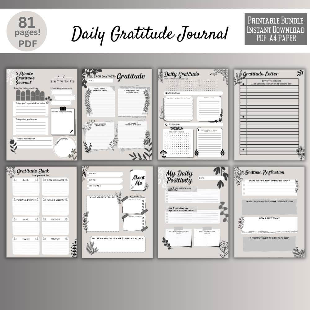 Gratitude Journal in Black and White Design
