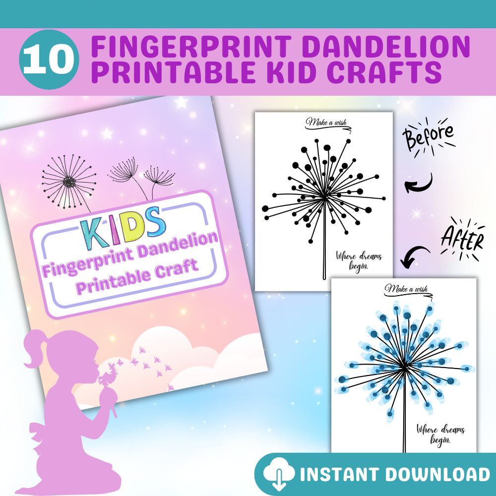 Kid Fingerprint Dandelion Craft – 10 Printable Designs