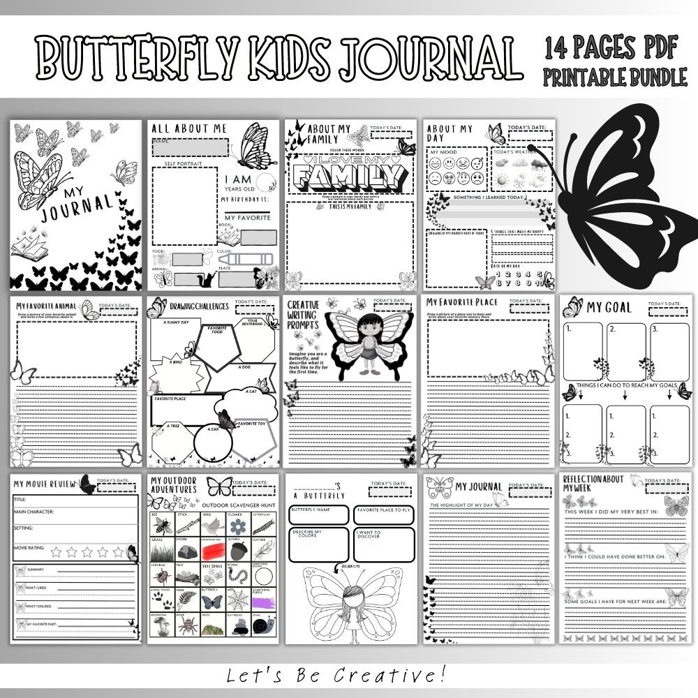 PLR Black and White Kids Butterfly Journal | Journals for kids | My Store