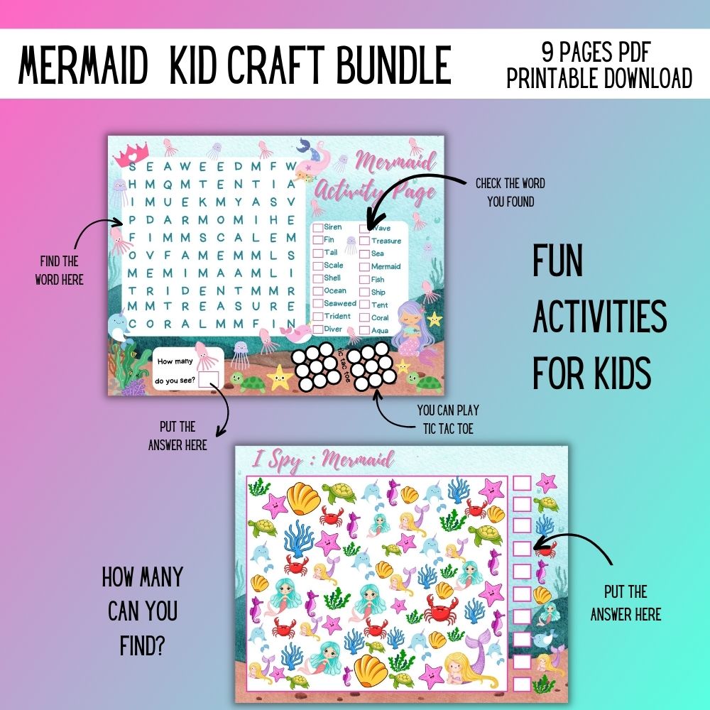 Mermaid Kids Craft Bundle – 9 Printable Pages