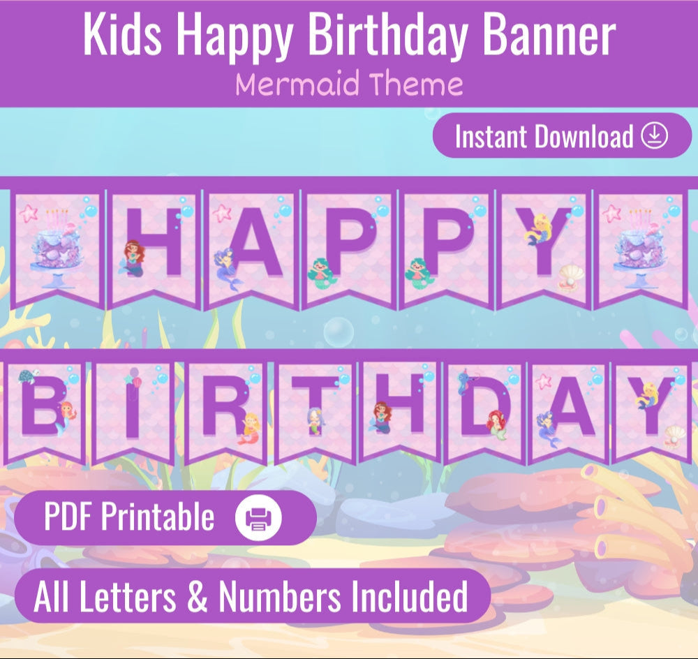 Kids Mermaid Birthday Banner – Printable Party Décor