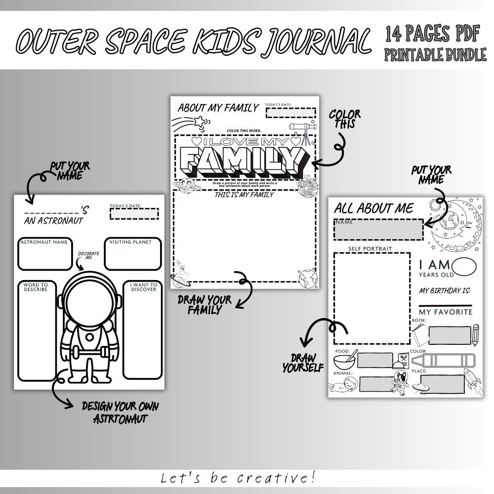 Kids Space Journal – Black & White Printable PLR