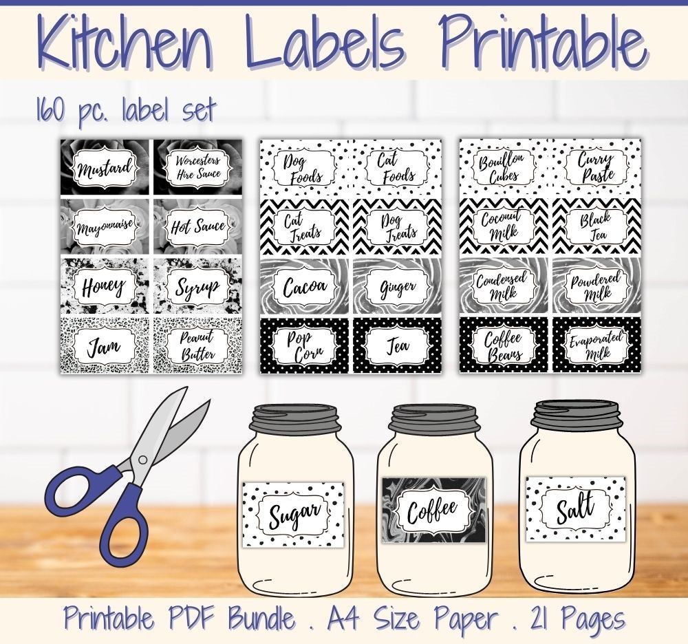 Black & White Kitchen Labels – 160 Printable Tags