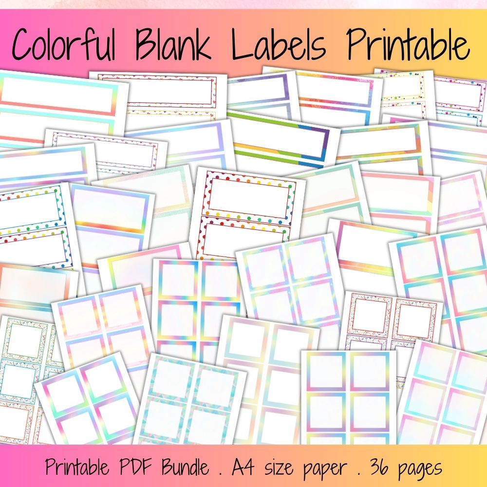 Rainbow Printable Labels – 36 Pages in 3 Sizes