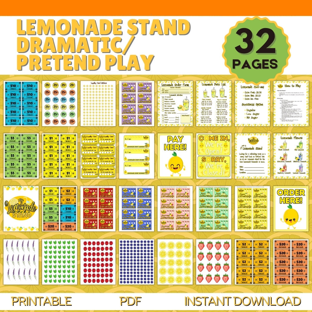 Lemonade Stand Pretend Play Printables – 32 Pages