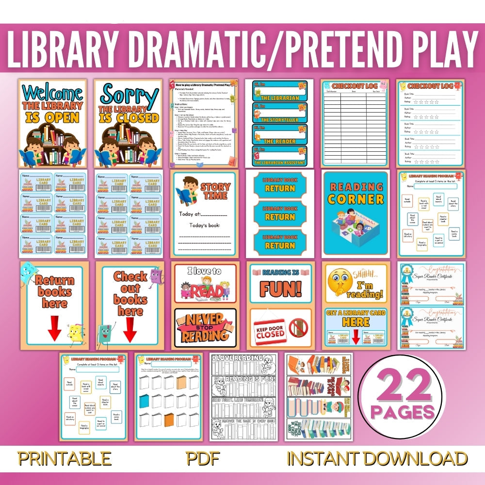 Library Pretend Play Printables – 22 Page Activity Set