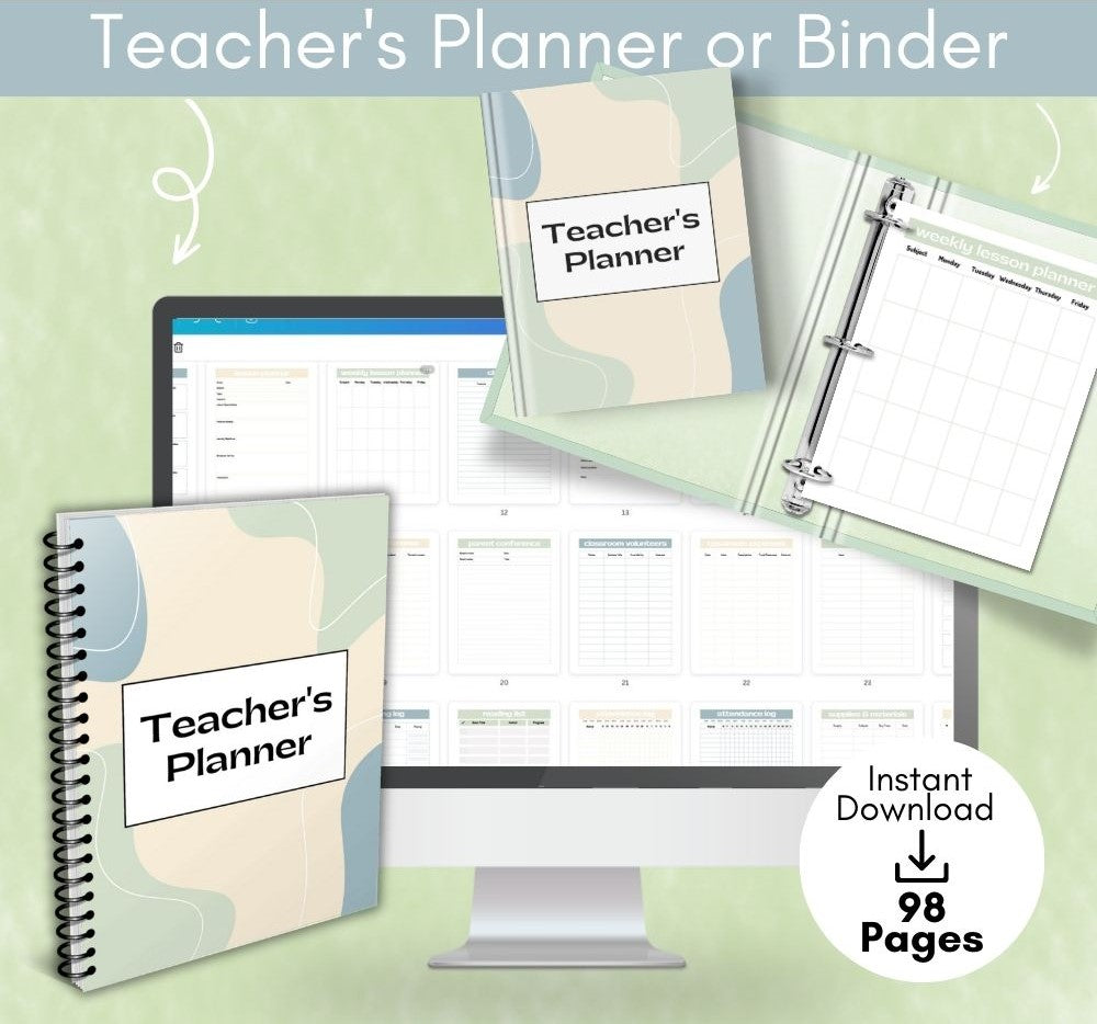 Light Pastel Teacher Planner | Organize Lessons Schedules & Goals