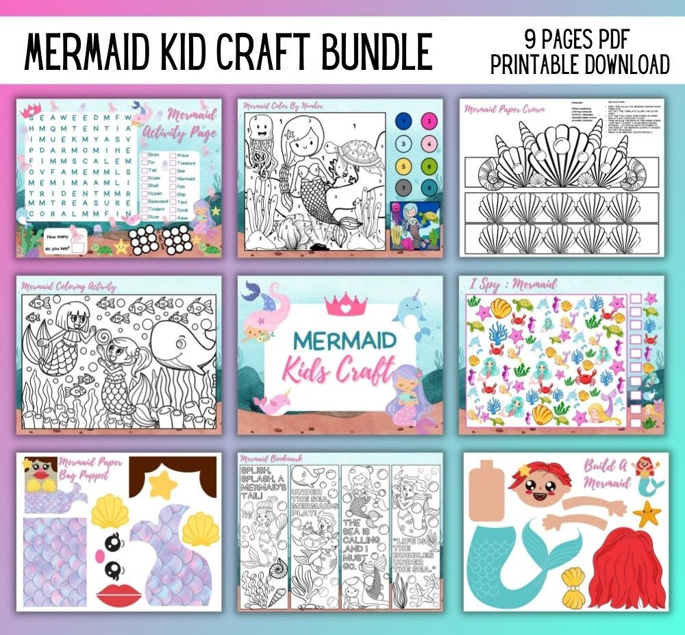 Mermaid Kids Craft Bundle – 9 Printable Pages