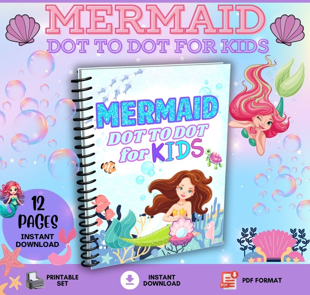 Mermaid Dot to Dot Printable Coloring Pages for Kids