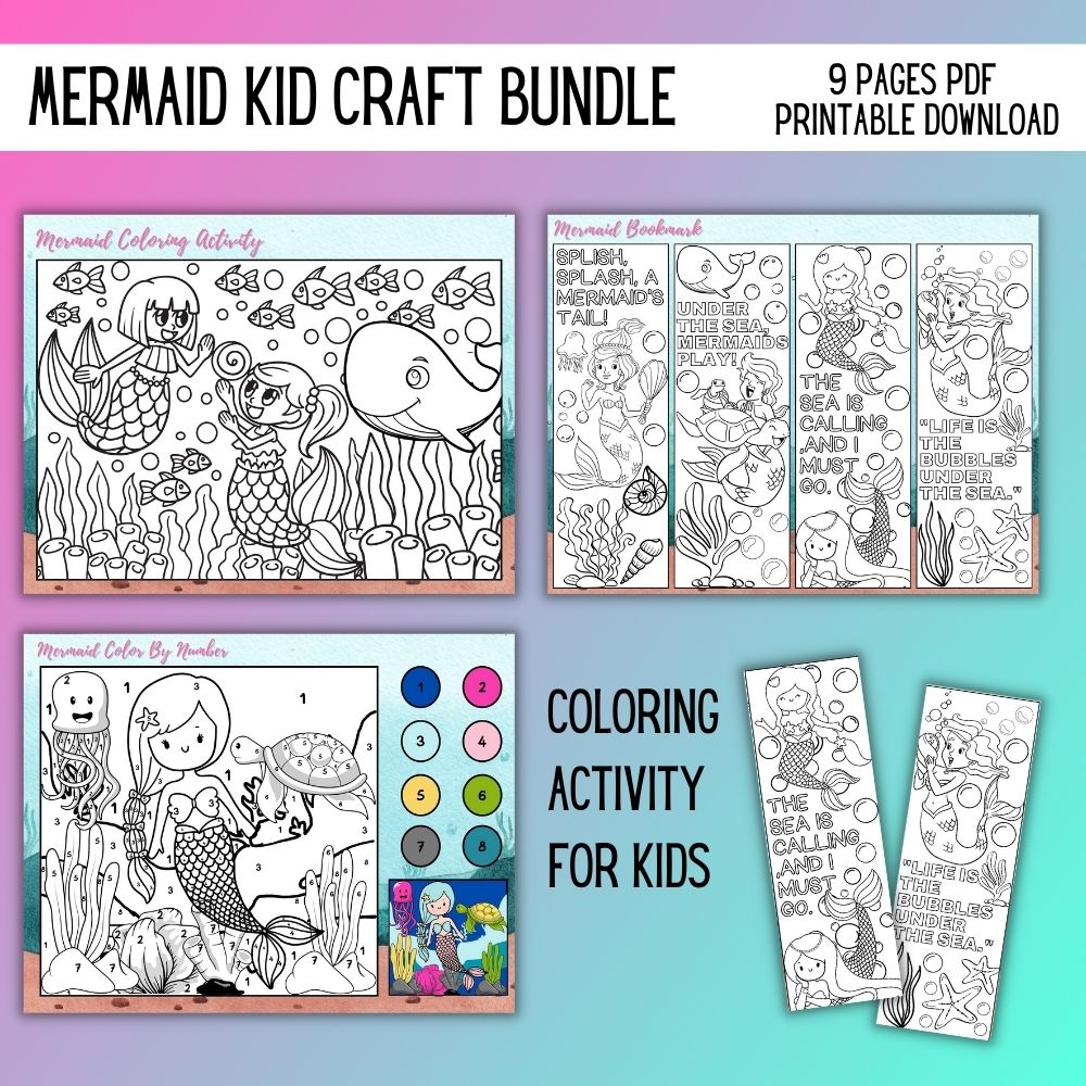 Mermaid Kids Craft Bundle – 9 Printable Pages