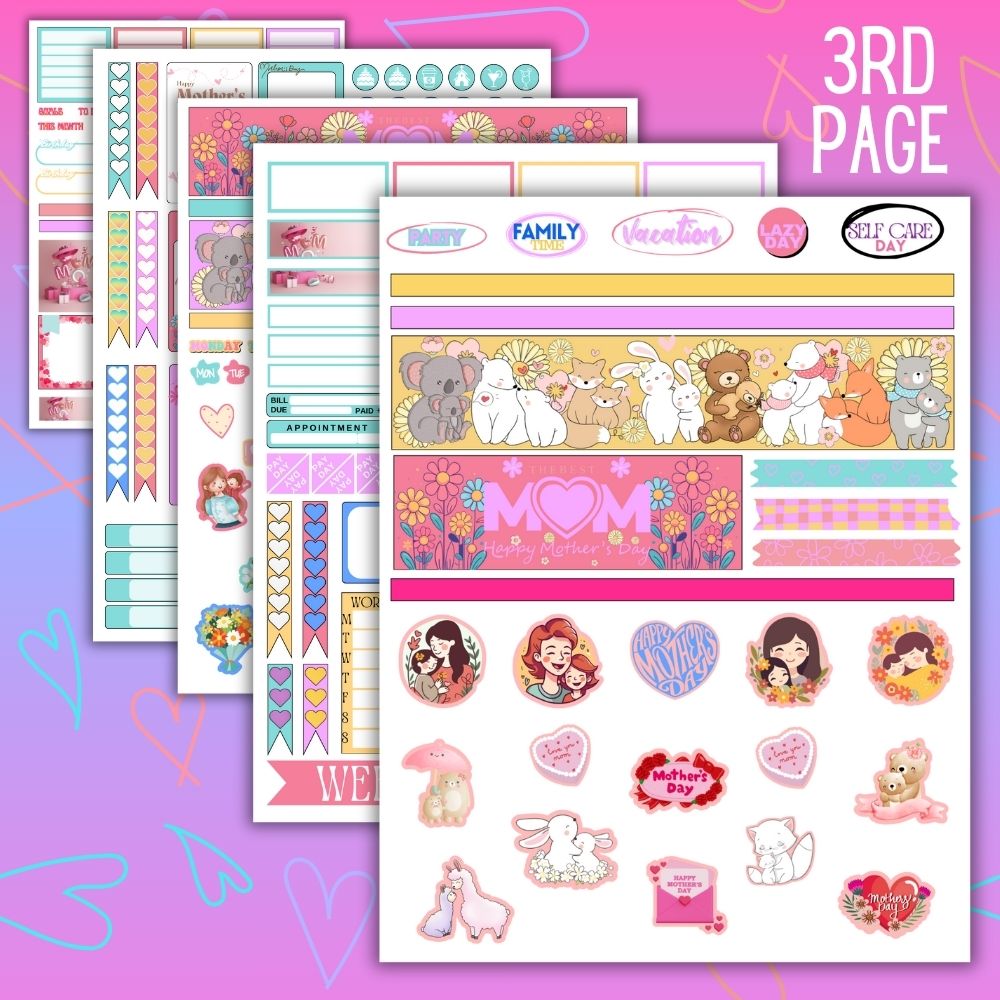 Mother’s Day Planner Stickers – 5 Printable Pages