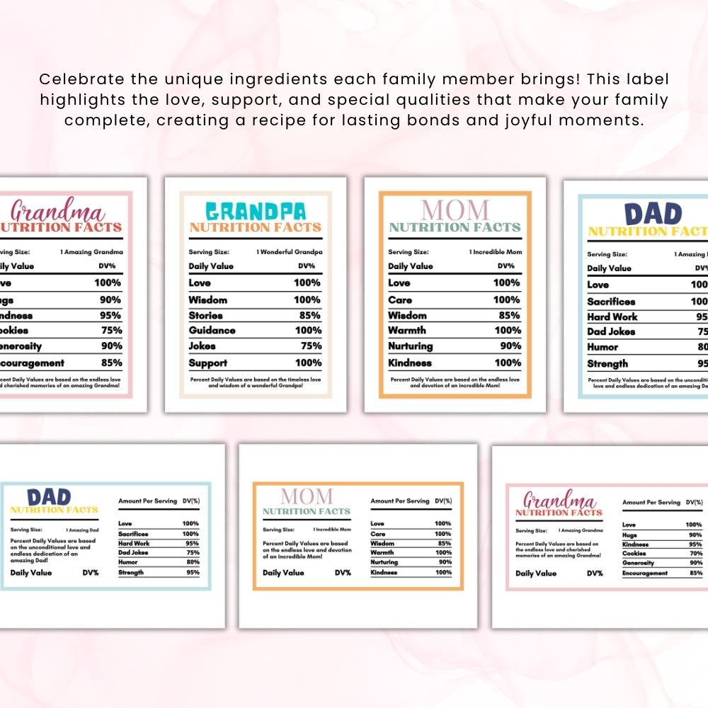 Family Nutritional Fact Labels – Fun Printable Pack