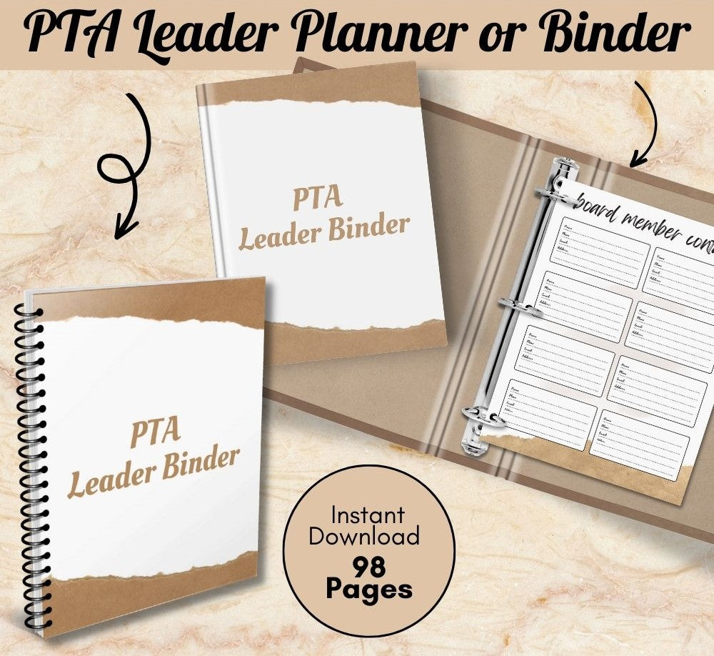 PTA Leader Planner in Brown & White | Organize Meetings & Events