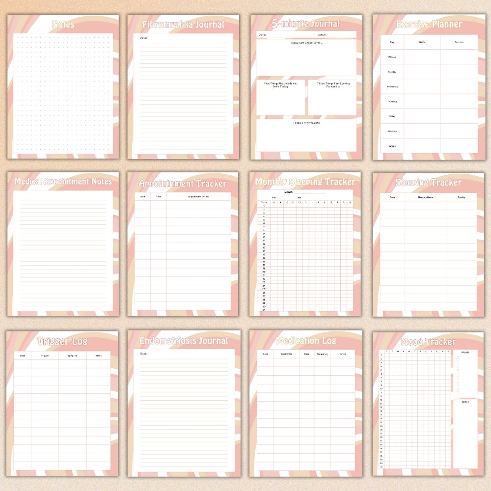 PLR Striped Pain Management Tracker Journal | Editable Health Templates