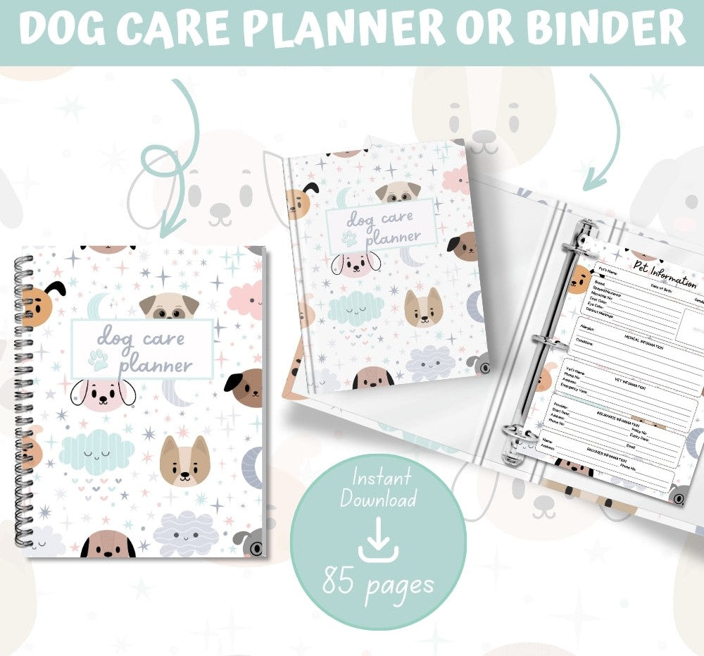 PLR Dog Care Planner | Pastel Editable Pet Care Templates