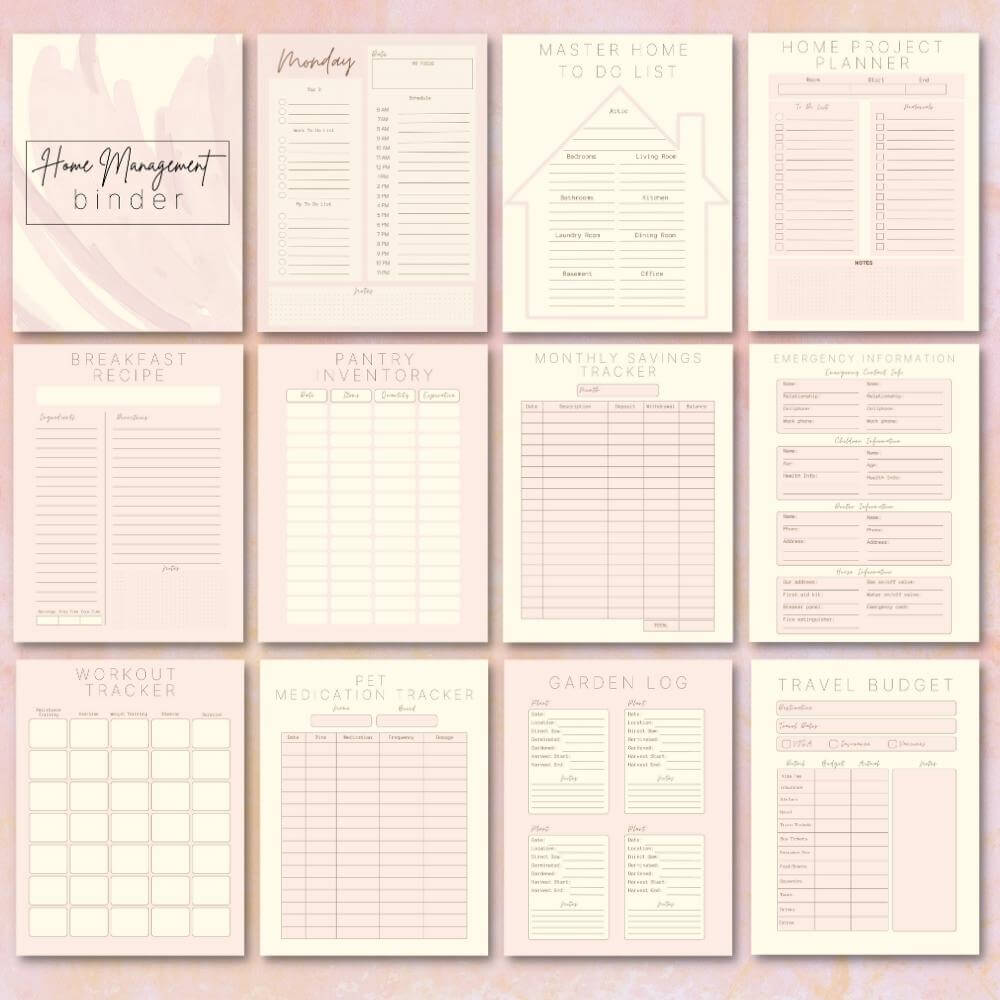 PLR Pastel Home Management Planner | Editable Household Templates