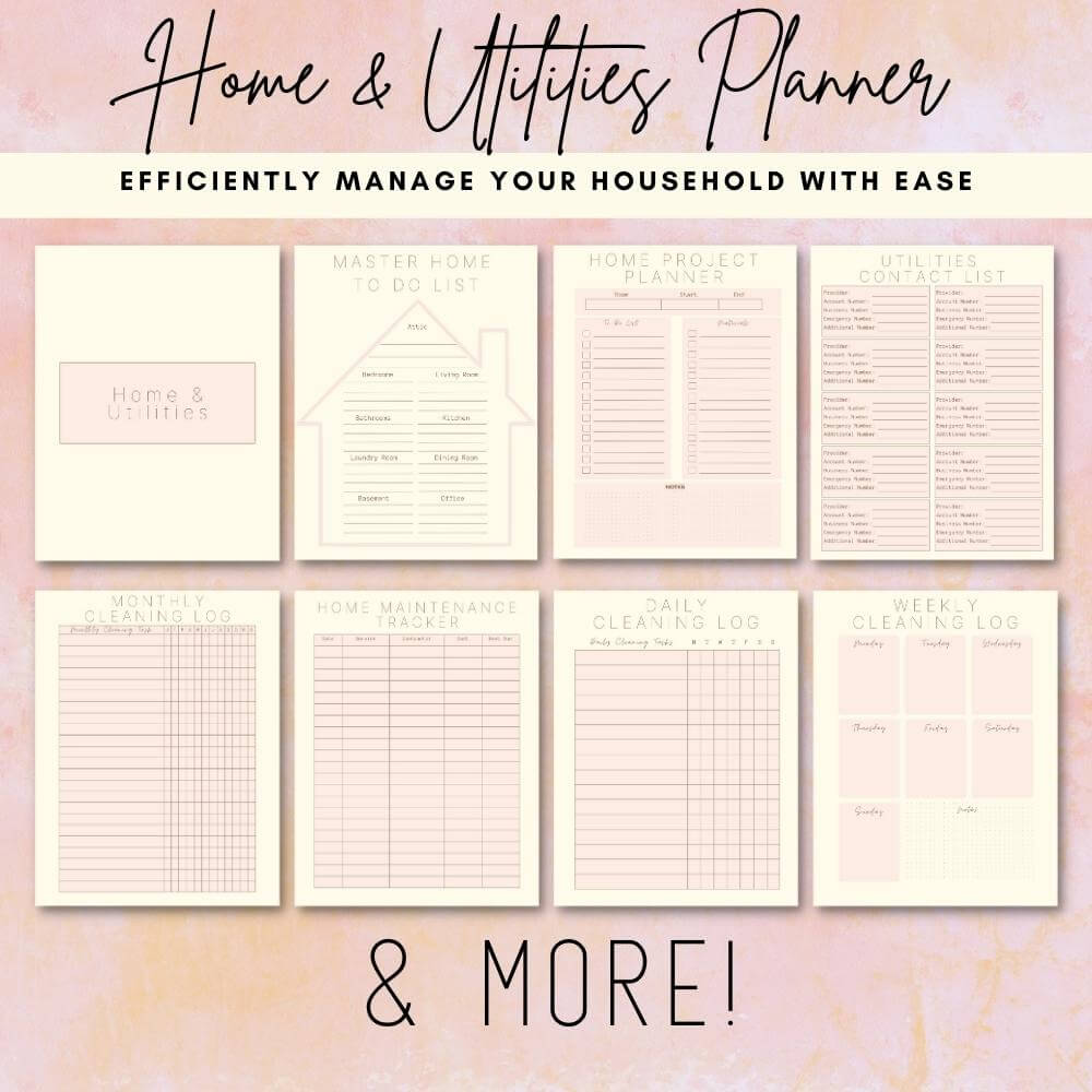 PLR Pastel Home Management Planner | Editable Household Templates