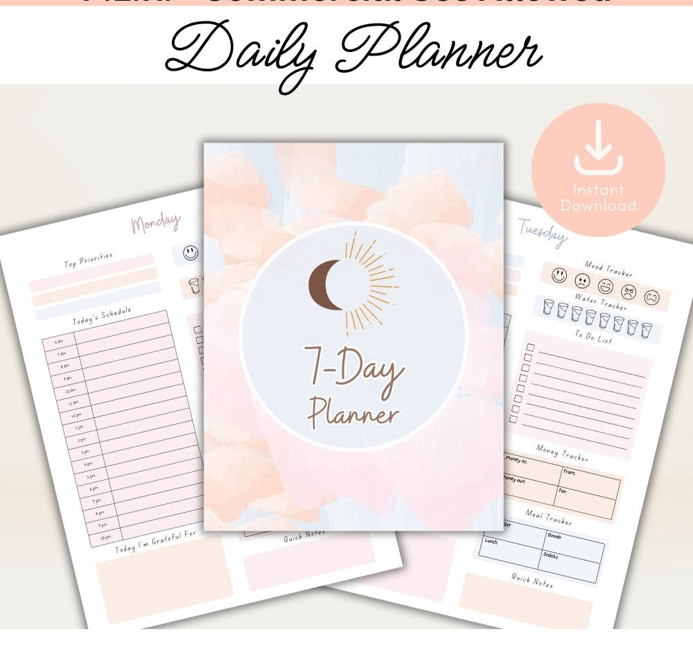 PLR Peach 7 Day Planner Pack | Editable Weekly Planner Templates