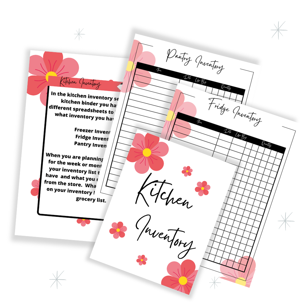 PLR Pink Flower Kitchen Binder Set | Kitchen Binders for recipes and meal planning | My Store