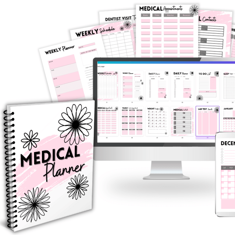 PLR Medical Planner | Pink Flower Editable Health Templates