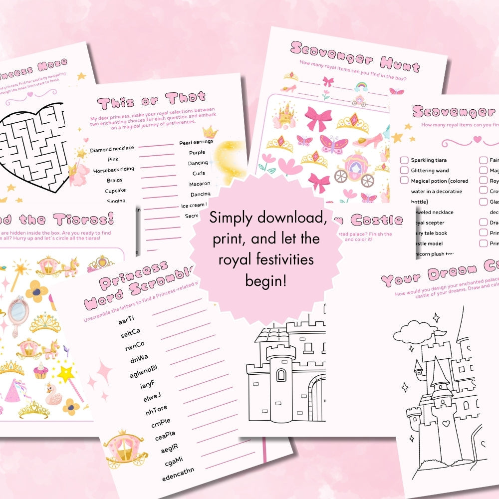 Princess Birthday Party Game Bundle – 13 Printables