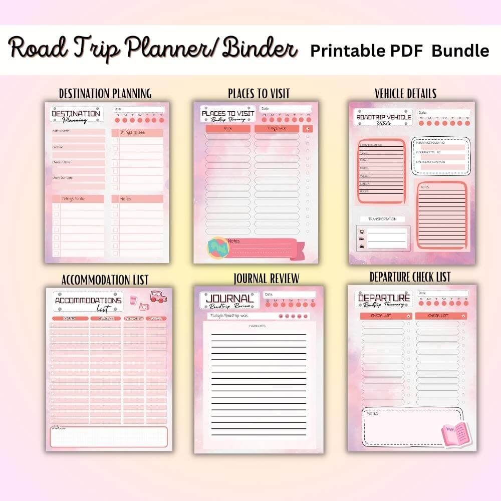 Road Trip Planner in Pink | Fun Stylish & Organized Travel