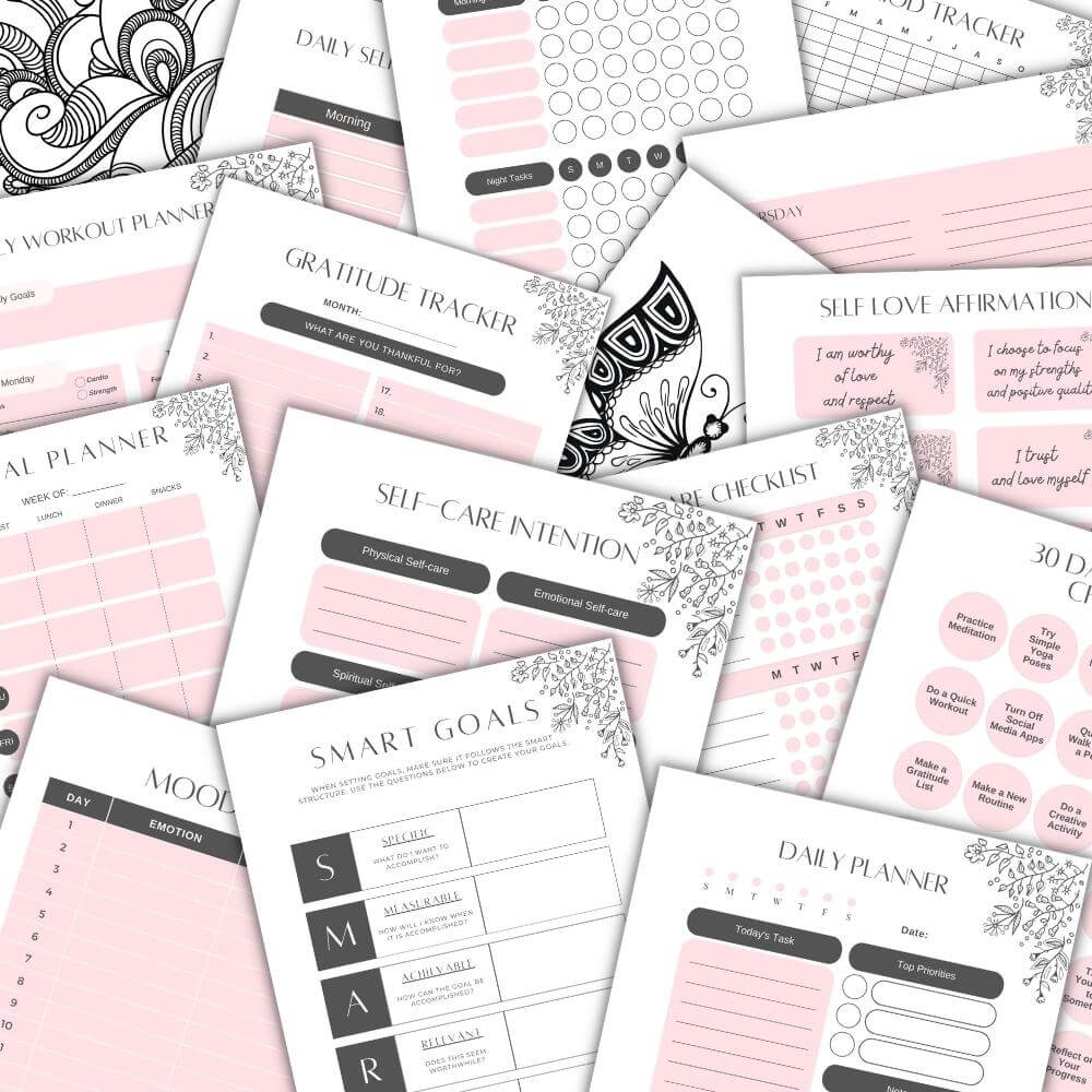 Pink Self Care Workbook + Matching Planner