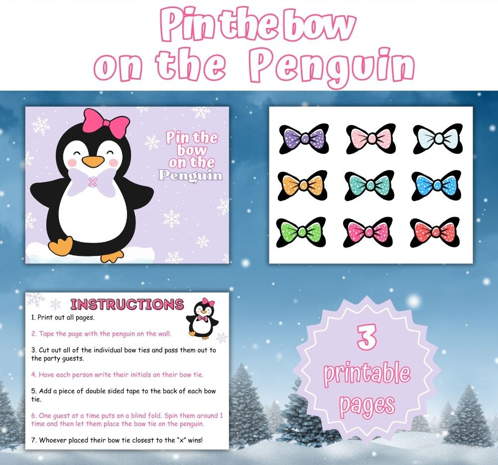 Pin the Bow on the Penguin – Printable Party Game