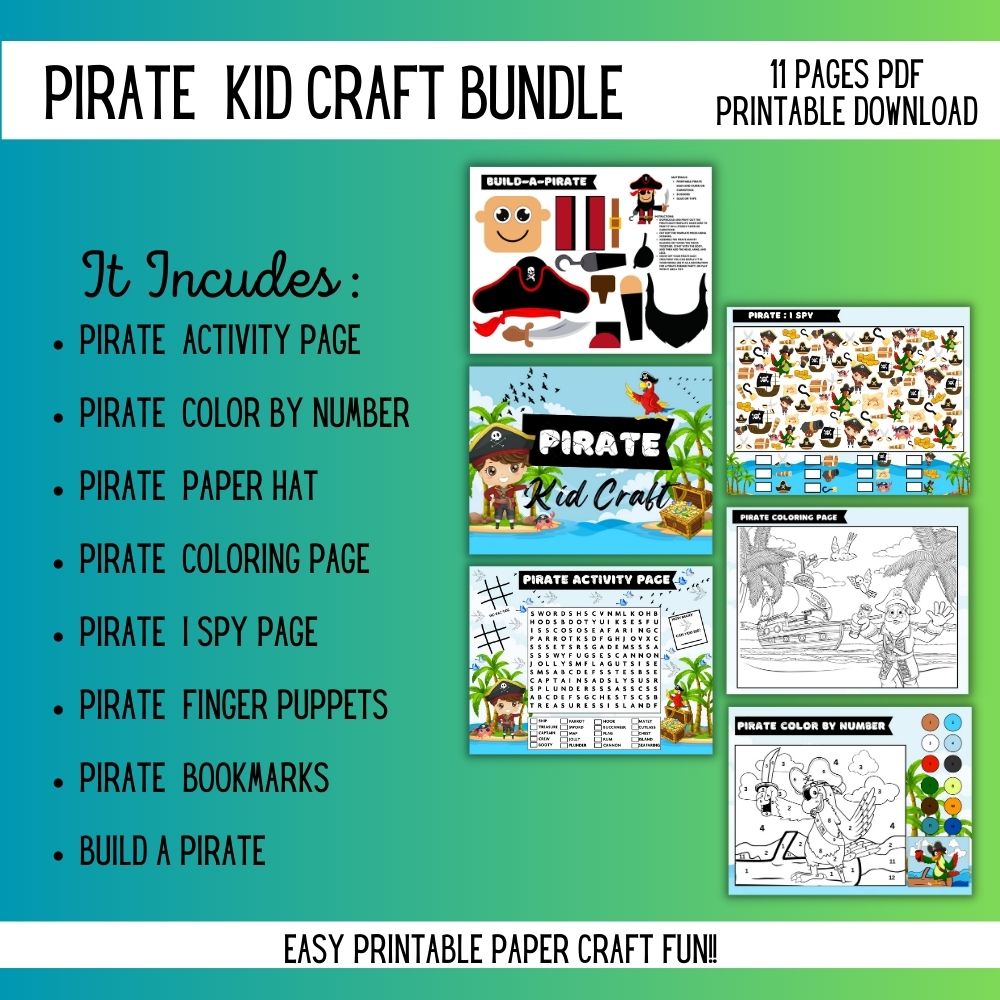 Pirate Kids Craft Bundle – 11 Printable Activities