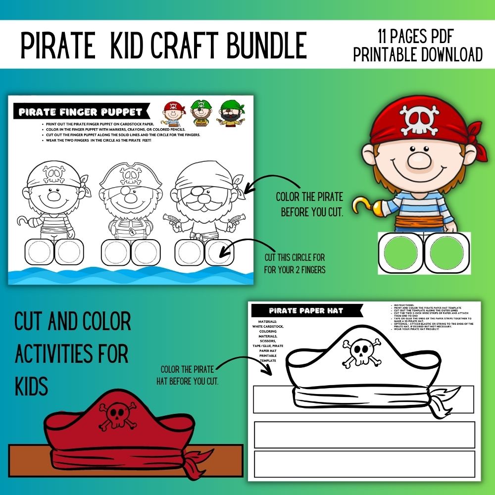 Pirate Kids Craft Bundle – 11 Printable Activities