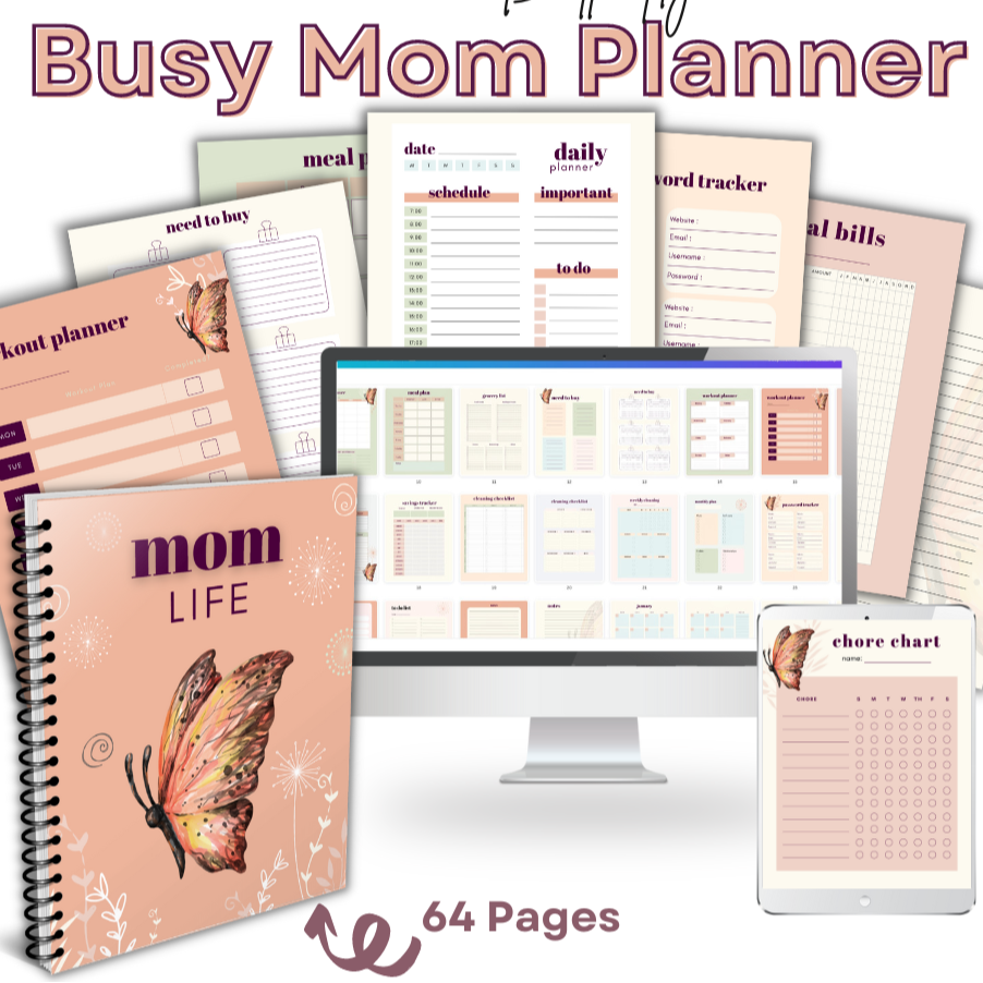 PLR Busy Mom Planner | Butterfly Design Editable Templates