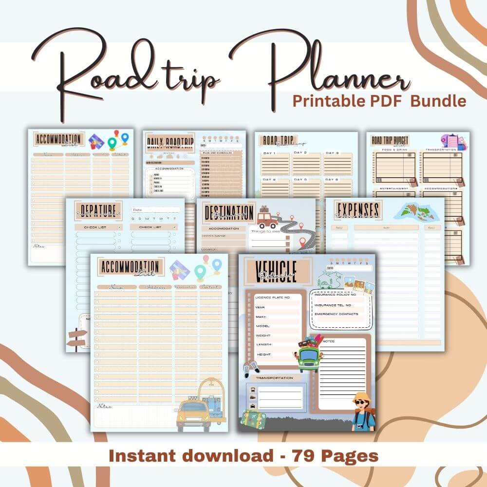 Road Trip Planner in Blue and Tan